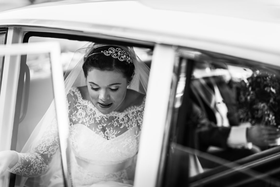 bride arrives in car