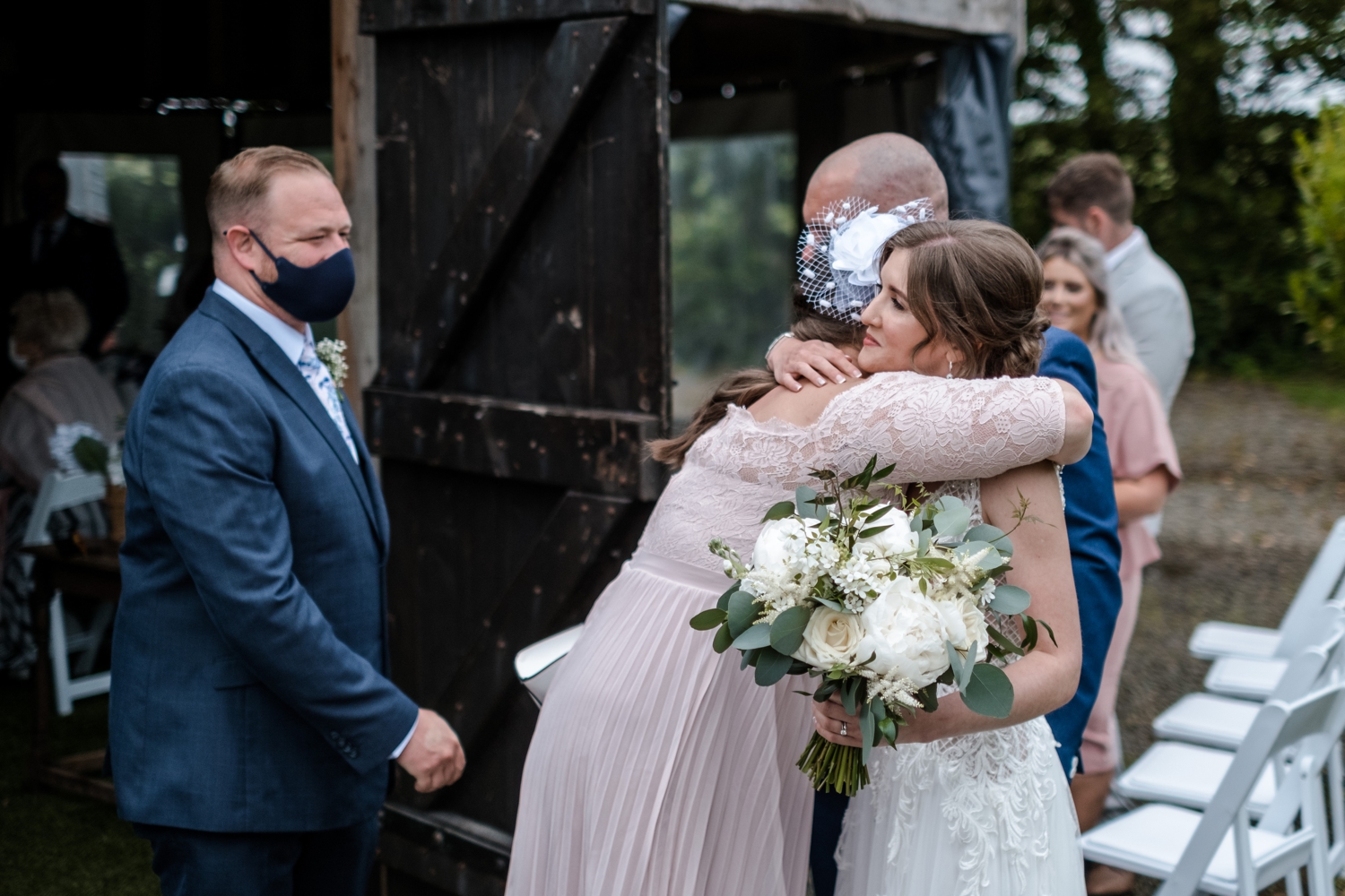 Bride and groom at Woodhouse Barn