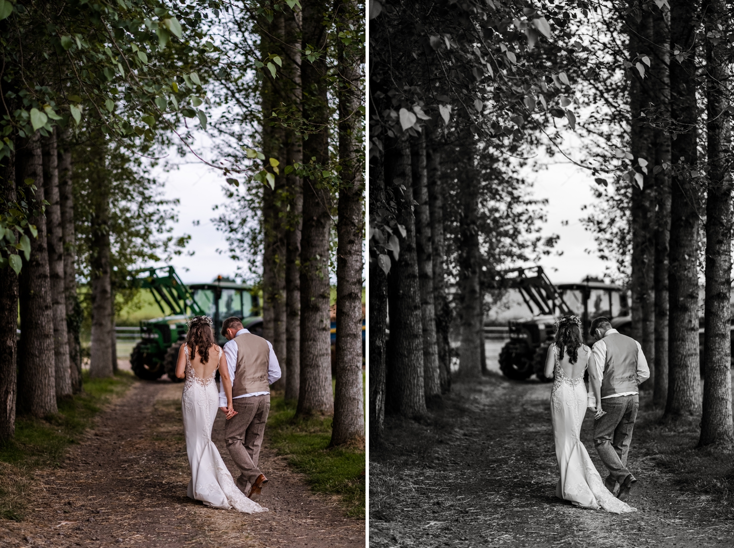Bride and groom portraits on Welsh farm wedding