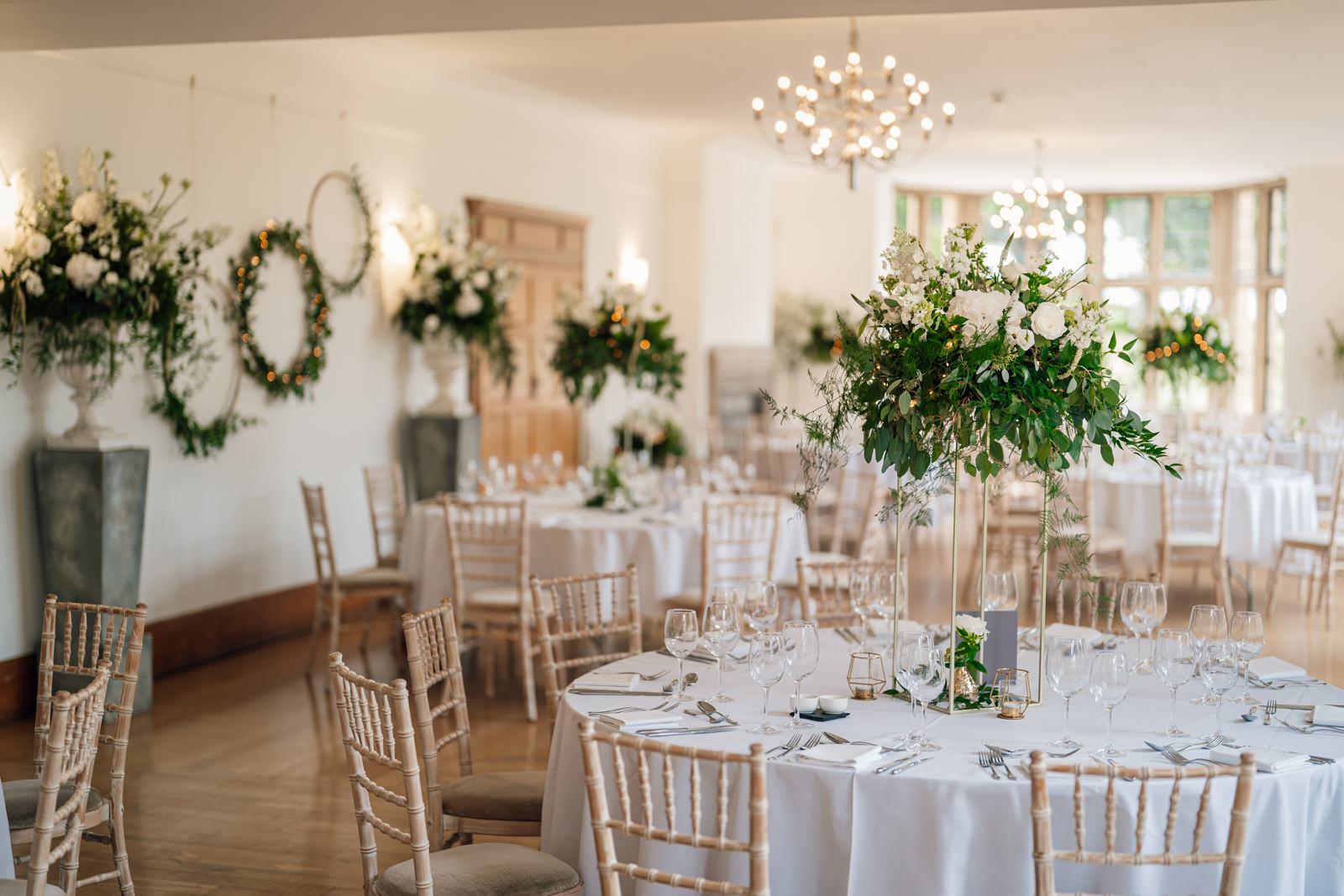 wedding breakfast room at coombe lodge