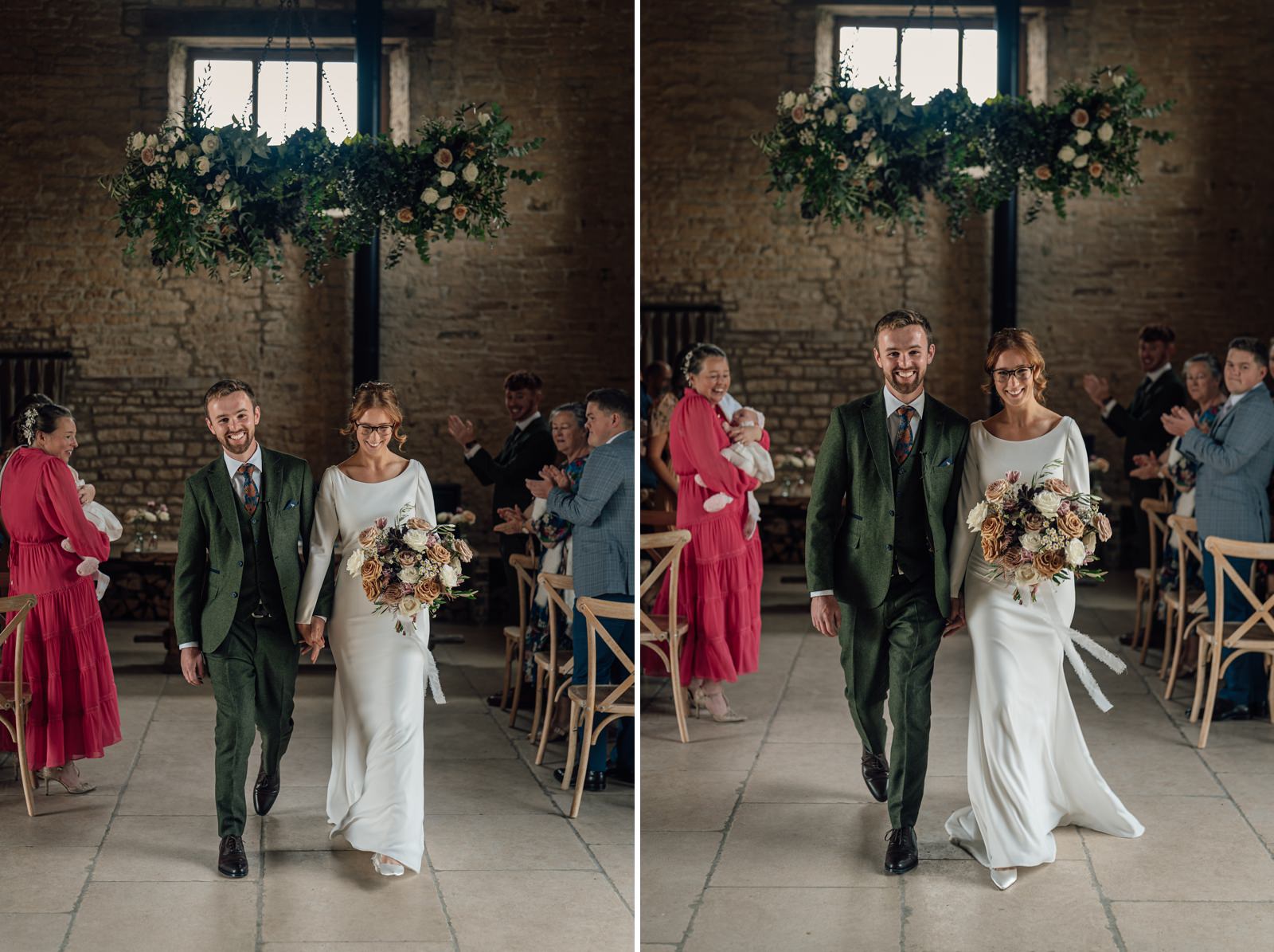 Bride and groom walk down aisle at Od Gore by Yard Space in the Cotswolds