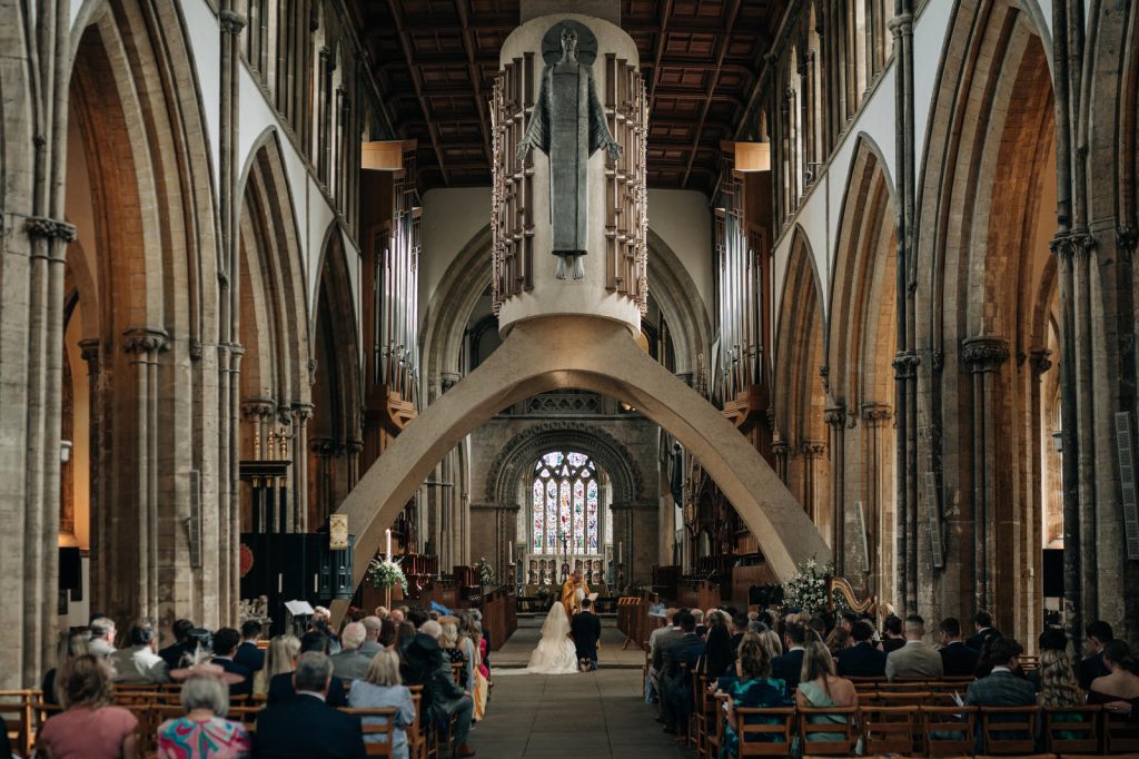 Wedding photograph durinf marriage ceremony at Llandaff Cathedral